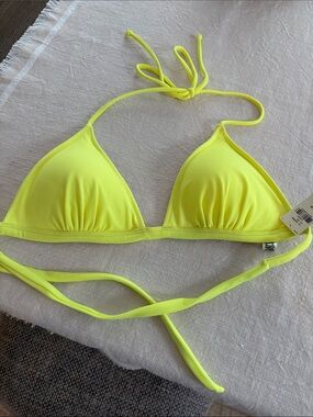PINK Victoria's Secret Neon Yellow & Pink Triangle Bikini Top